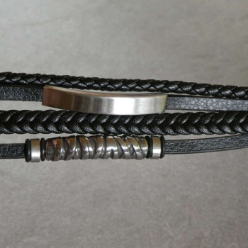 Lederarmband 4 Strings 2 geflochten mit Chrome Verzierung