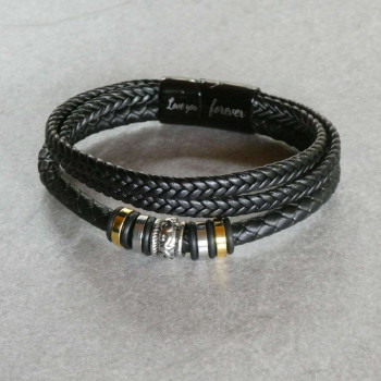 Herrenarmband Leder mit 4 geflochtenen Bändern und Verzierung