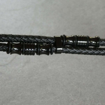 Bracelet en cuir avec 2 bandes tressées et fermoir en acier inoxydable