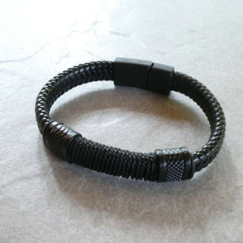 Armband aus echtem Leder geflochten schwarz